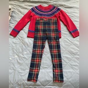 J Crew Crewcuts 8 yr old girls holiday sweater and plaid leggings set EUC